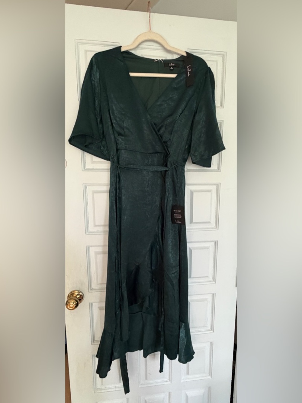 Lulu's Dark Green Wrap Midi Dress with Tie Waist